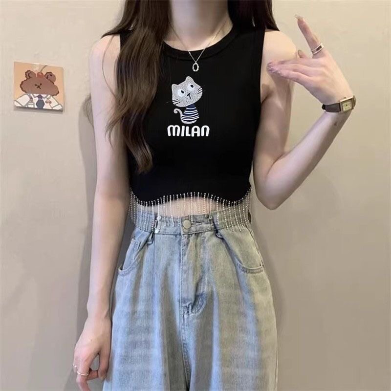 流苏卡通印花吊带背心女夏季大码吊带/背心/T恤/打