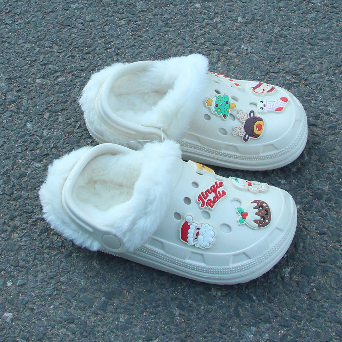 捡漏~大牌洞洞鞋加绒保暖舒适外贸原单童鞋室内拖鞋包头鞋