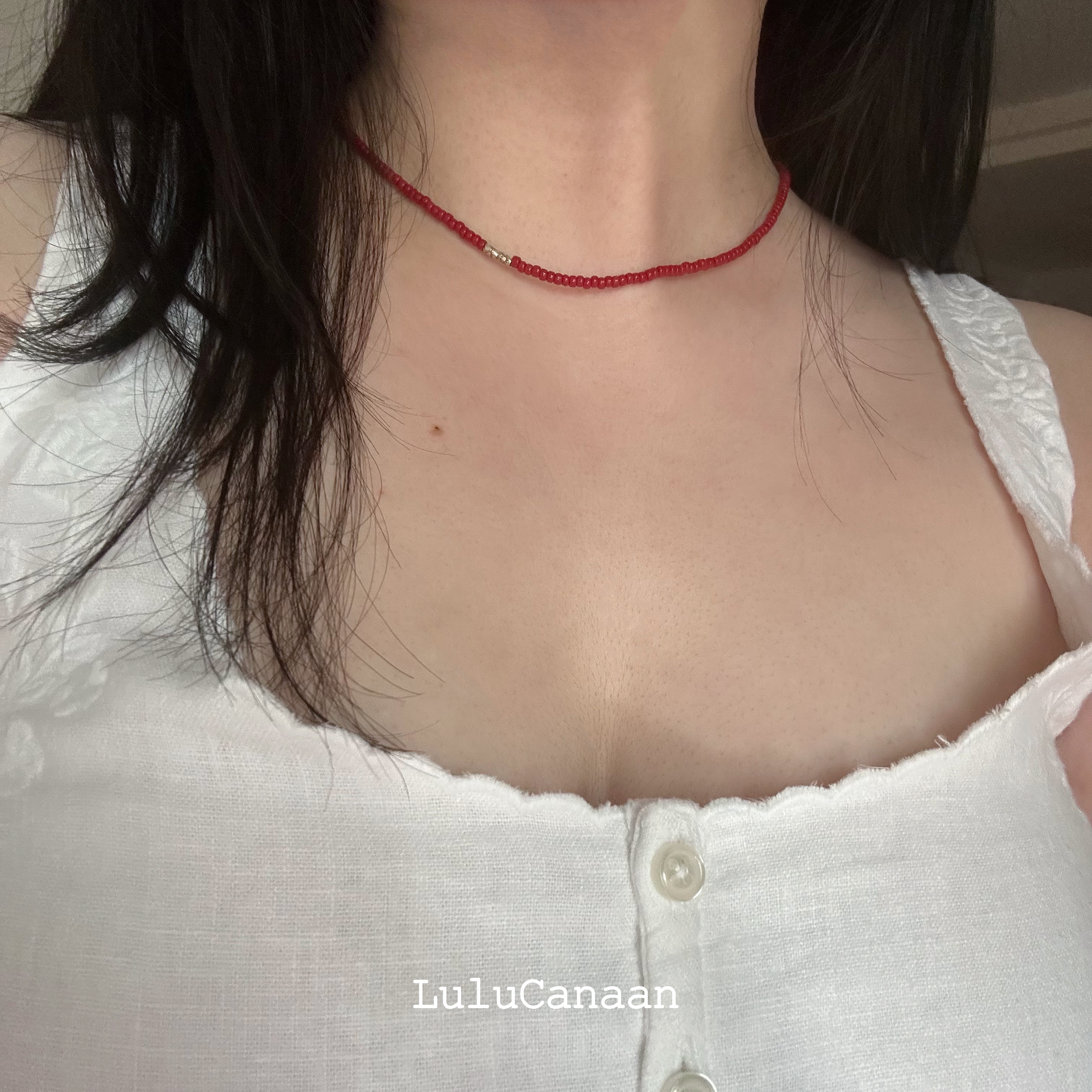 红色手工银项链原创日系复古