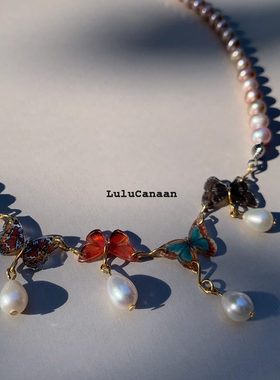 LuluCanaan天然紫色蝴蝶珍珠项链复古中世纪chocker小众定制原创