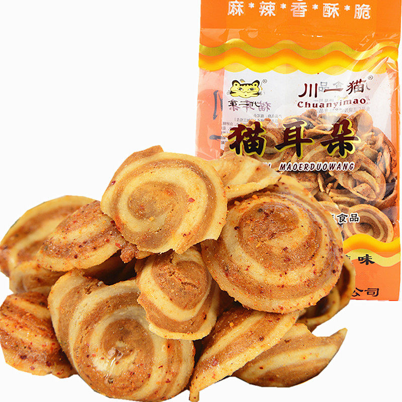 川一猫猫耳朵风味小吃零食膨化食品大包装104克 儿时怀旧批发