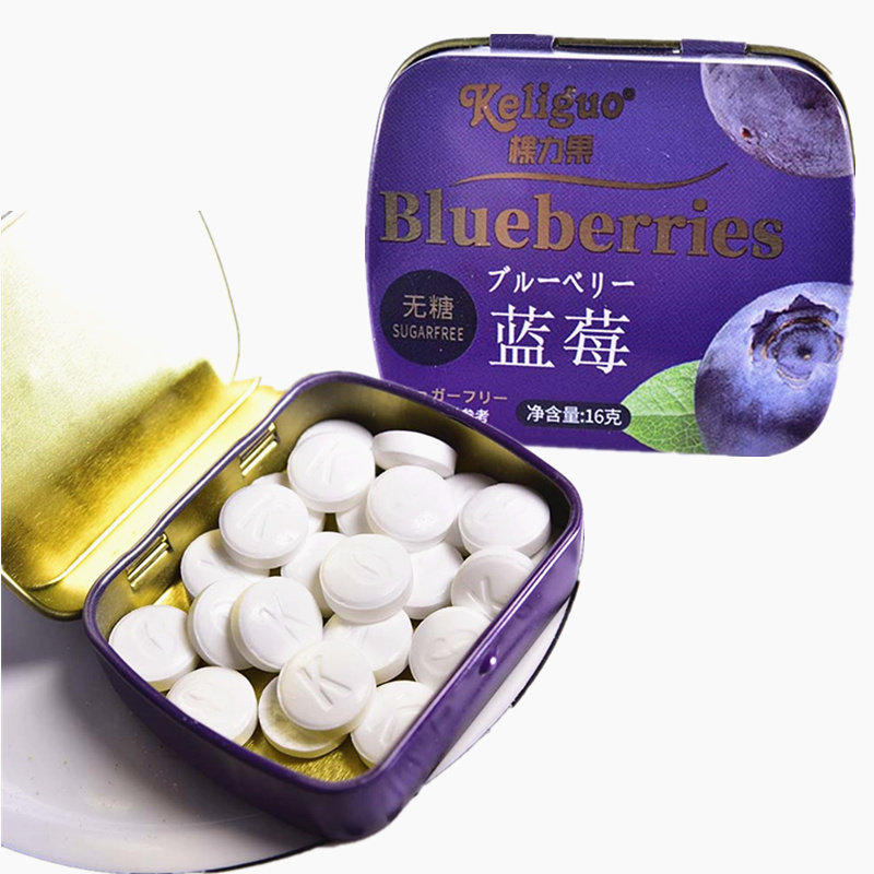 棵力果蓝莓味无糖薄荷坚实型压片糖果约16克批发