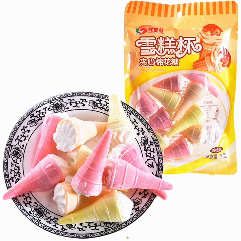 红麦谷雪糕杯棉花糖高度充气类夹心型约60克批发