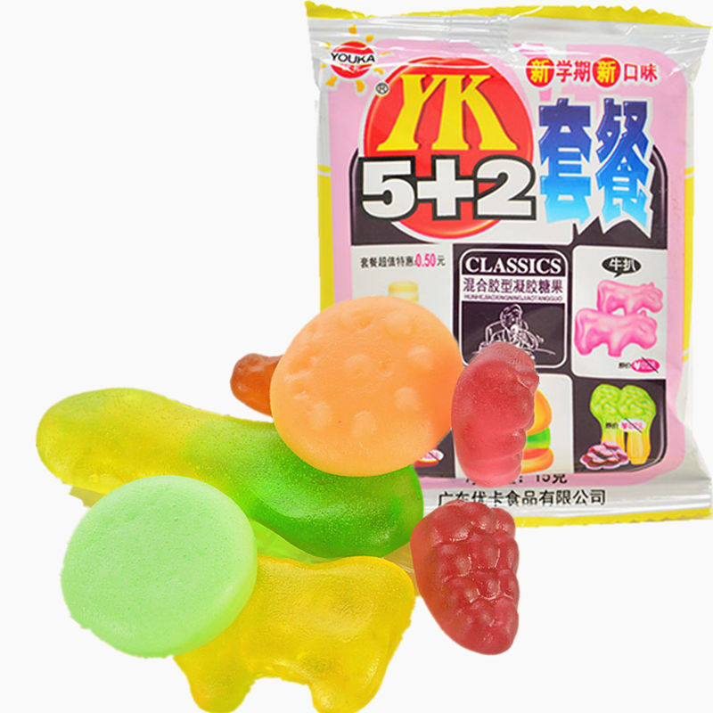 优卡5+2套餐混合凝胶型糖果儿童喜爱休闲小吃零食整箱批发约10克
