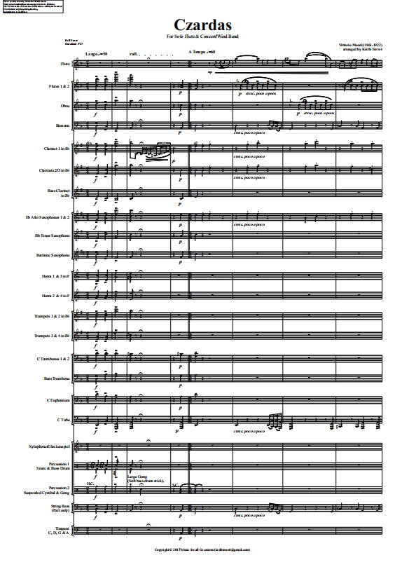 管乐总谱查尔达斯舞曲3.5-长笛与乐队交响管乐合奏总谱分谱无试听