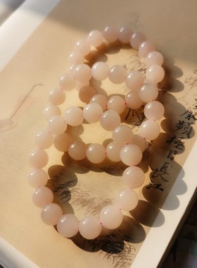 野牛沟老坑料和田玉藕粉起荧光的料转光藕粉圆珠手串