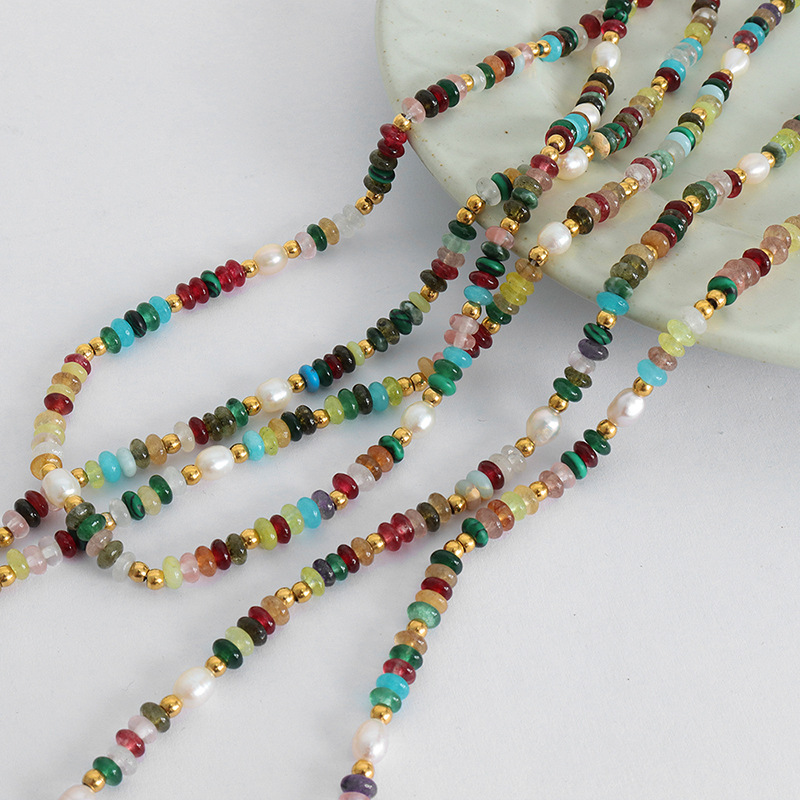 2511多巴胺多彩天然石淡水珍珠项链手链小众百搭甜美气质设计感