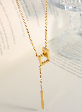 2512网红同款几何方块长条流苏项链女小众设计冷淡风百搭锁骨链