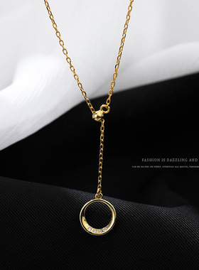 2511万盈首饰伸缩圆环项链 S925纯银个性创意可调节饰品ins冷淡风