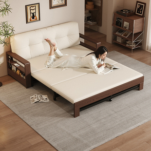 实木沙发床现代简约多功能抽拉伸缩床客厅小户型折叠储物两用沙发