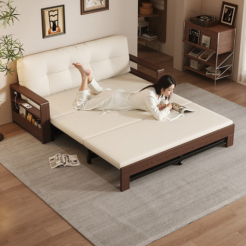 实木沙发床现代简约多功能抽拉伸缩床客厅小户型折叠储物两用沙发