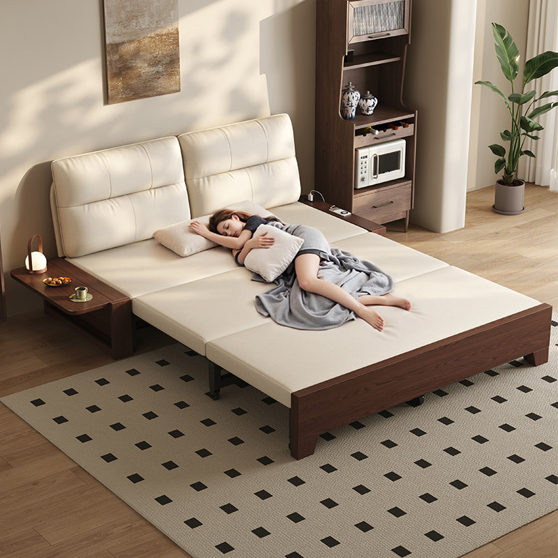 实木沙发床现代简约可折叠伸缩小户型客厅两用抽拉储物床双人沙发