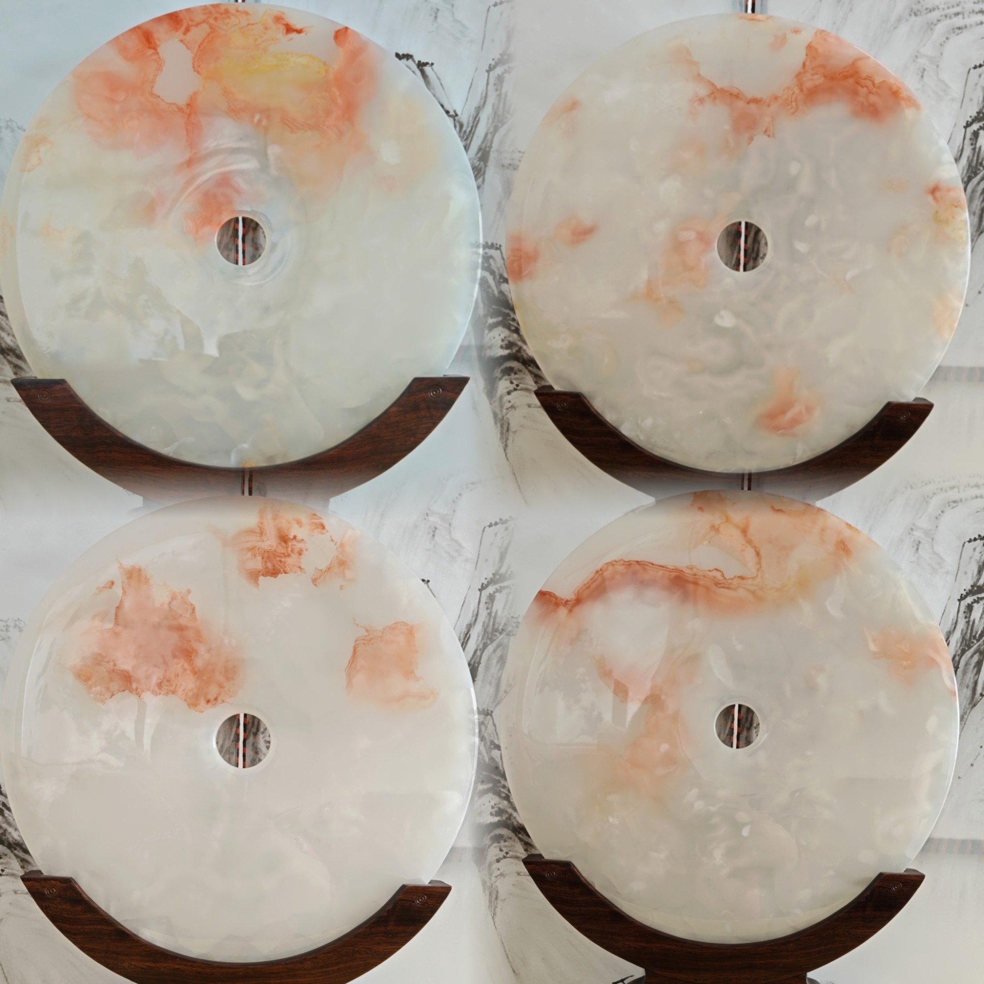 天然玉石平安扣摆件阿富汗红花冰玉送领导长辈艺术工艺品收藏玄关