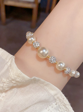 夏季新款时尚简约优雅百搭镶钻玻璃珠手链轻奢温柔感手饰