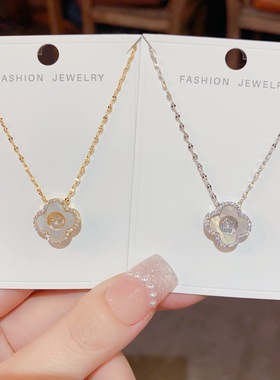 韩式时尚精致甜美气质微镶贝壳花朵项链小众设计感百搭感颈链