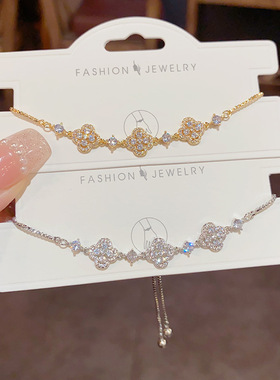 热门款韩式甜美时尚精致三朵锆石花朵手链气质轻奢感手环