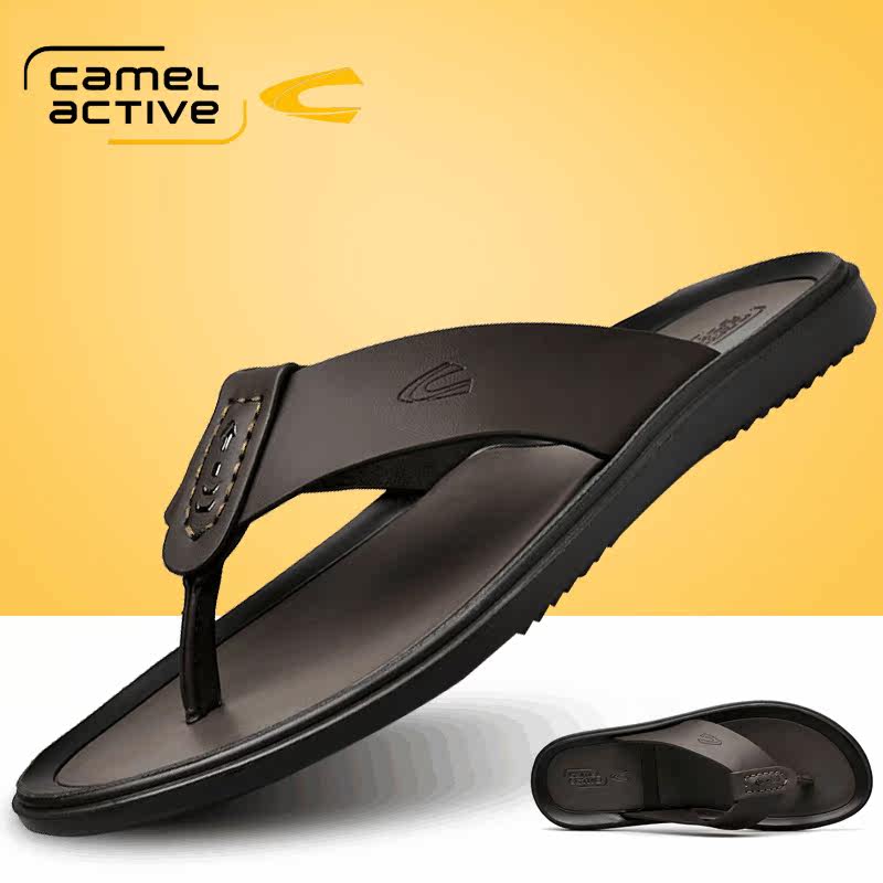 德国骆驼动感夏季凉鞋男士外穿人字拖男室外防滑真皮凉拖鞋个性潮