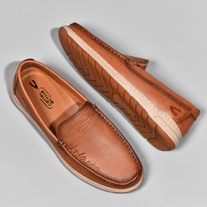 2025骆驼动感乐福鞋男士真皮一脚蹬英伦休闲皮鞋潮秋季透气豆豆鞋