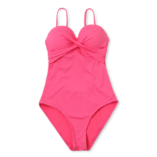 欧单女士连体泳衣显白亮粉色大胸钢托聚拢泳装 性感露背度假游泳衣