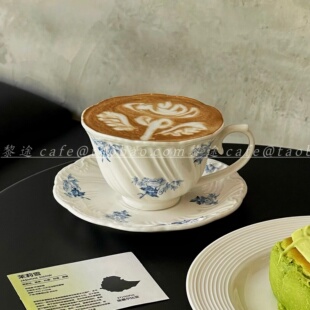 ins法式精致浮雕凌霄花陶瓷下午茶咖啡杯家用早餐杯牛奶杯咖啡杯