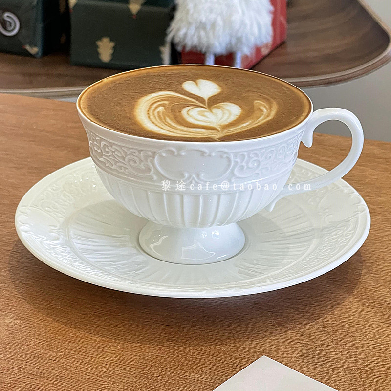 法式复古浮雕咖啡杯碟中古风下午茶轻奢拿铁拉花杯套装陶瓷马克杯