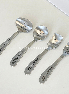 可爱创意笑脸小勺子叉子不锈钢ins风精致甜品勺子家用餐具套装