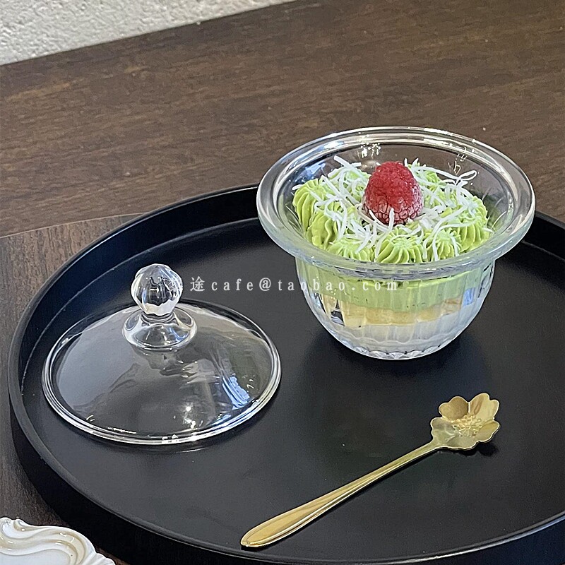 ins透明玻璃带盖子甜品碗