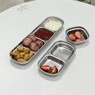 韩式餐具ins韩国风不锈钢烤肉酱料碟多格小碟子简约金属风零食碟