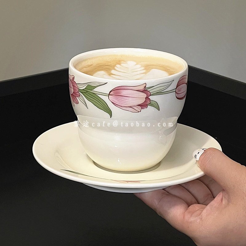 高颜值ins风小清新郁金香陶瓷咖啡杯碟精致漂亮热拿铁杯拉花杯碟