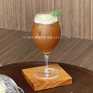 网红ins日式 手作红酒杯调酒杯酒吧特调气泡水光面高脚杯香槟杯子