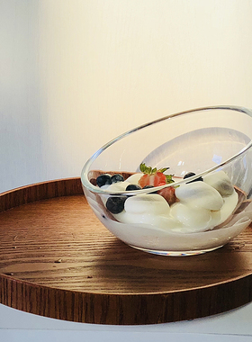 ins风北欧风斜口玻璃沙拉碗简约蔬菜水果碗麦片早餐碗零食糖果碗