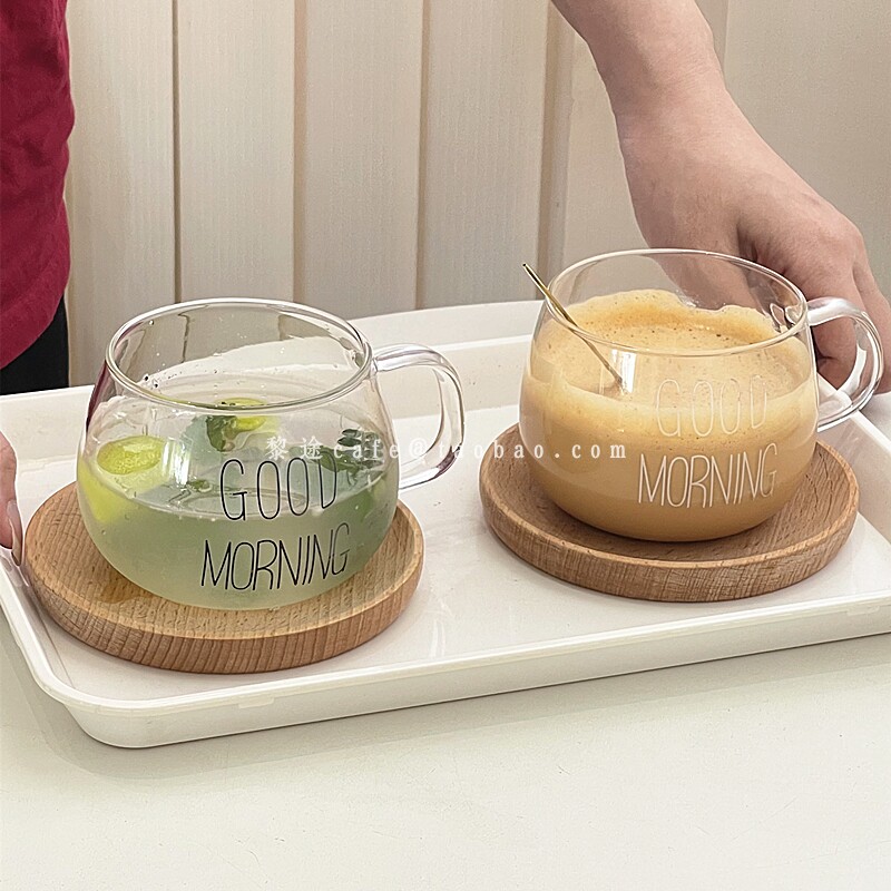 简约ins耐热玻璃英文字母把杯