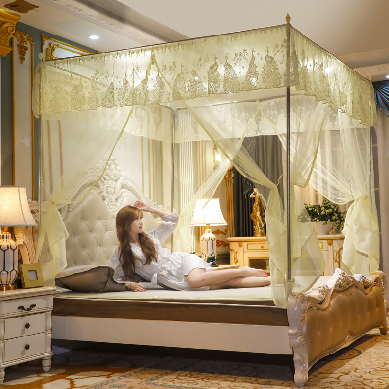 坐床式蚊帐拉链三开门方顶1.8米床家用1.5m加密加厚回底无底纹i.