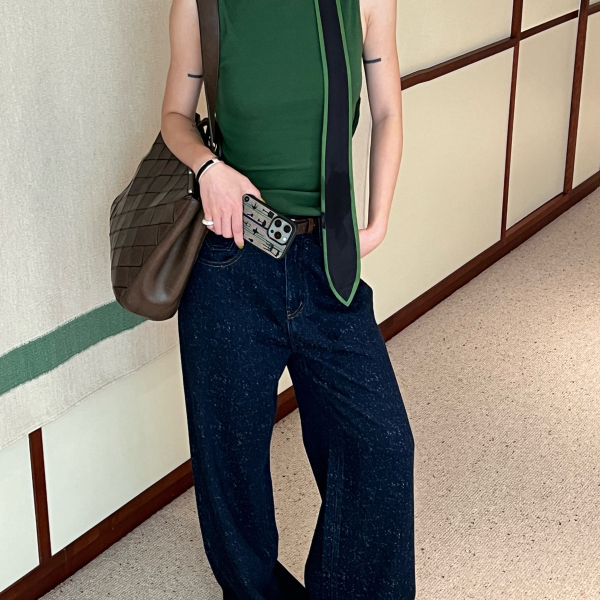 UMA SONG秋上新复古高腰水洗直筒时尚牛仔裤配腰带