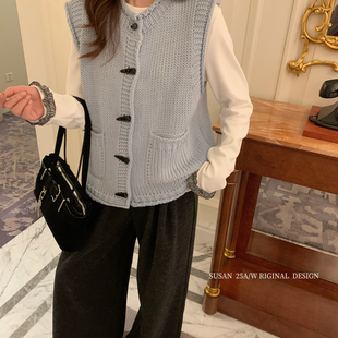 SUSAN 26年早春韩标韩系减龄气质百搭慵懒针织马甲