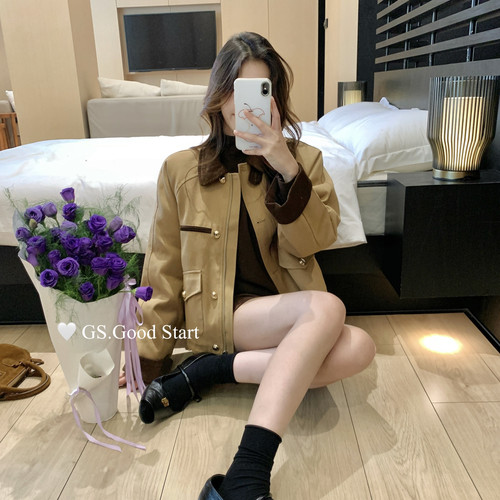 GS.GOOD START-get冬复古气质灯芯绒撞色工装夹克保暖羽绒服外套