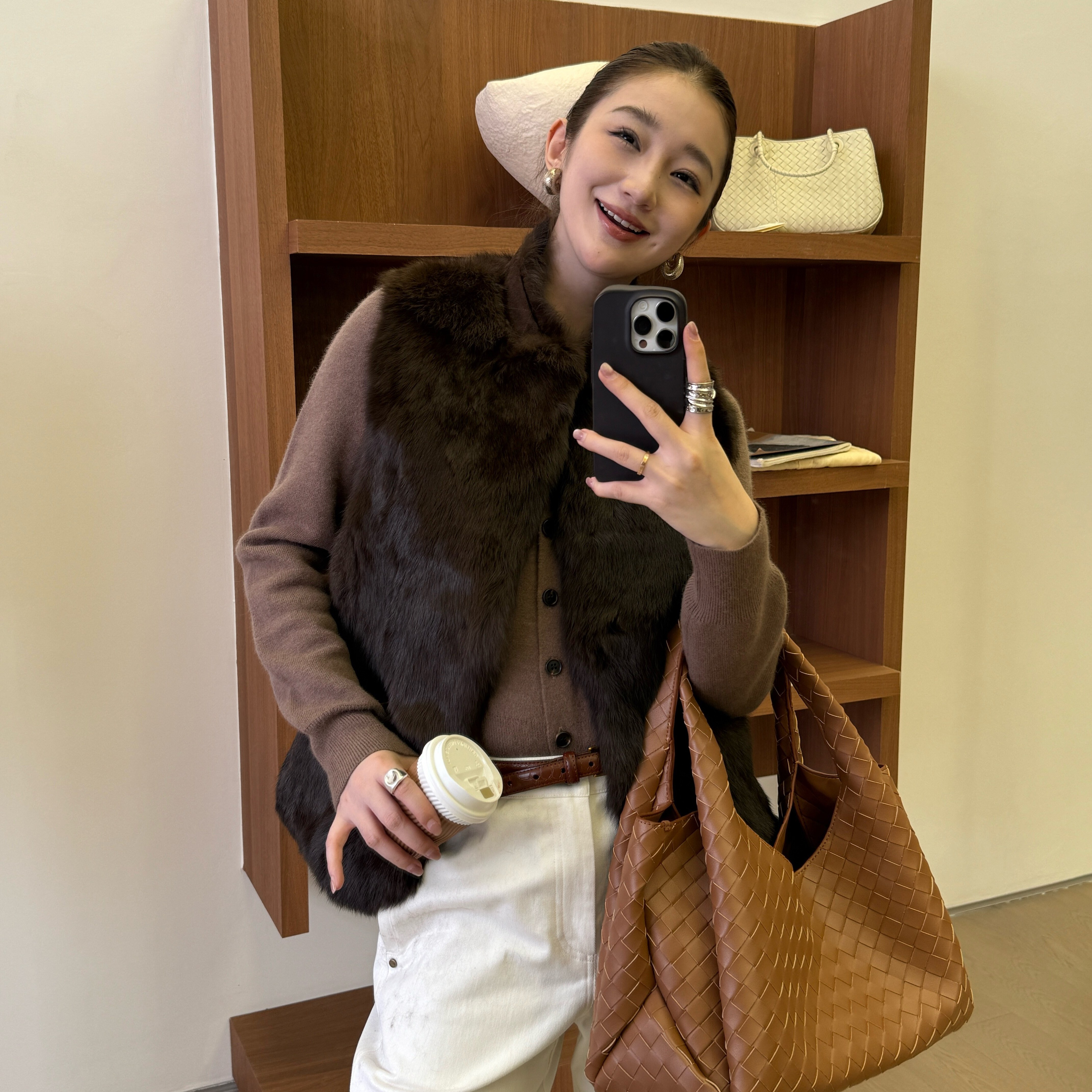 ONIVINTAGE欧尼-冬上新兔毛拼山羊反绒马甲（含100兔毛）