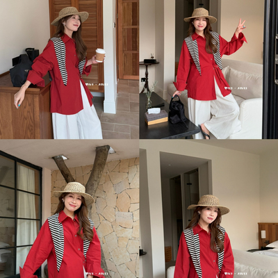 艾薇-韩系简约休闲衬衫(配披肩)