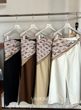 MADEIN OST-洗水棉九分裤休闲裤(配丝巾)