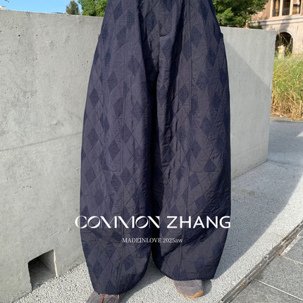 CZ ZHANG-冬季新款经典百搭磨毛印花宽松阔腿休闲裤