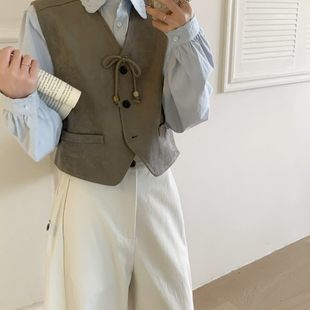 OMELET蛋卷-26年早春韩系复古百搭麂皮马甲(配可拆卸胸针)