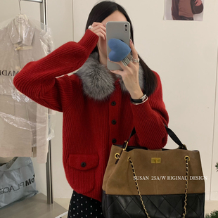 配可拆卸仿毛毛领 时髦慵懒通勤保暖毛衣 板～毛领可拆冬季 SUSAN
