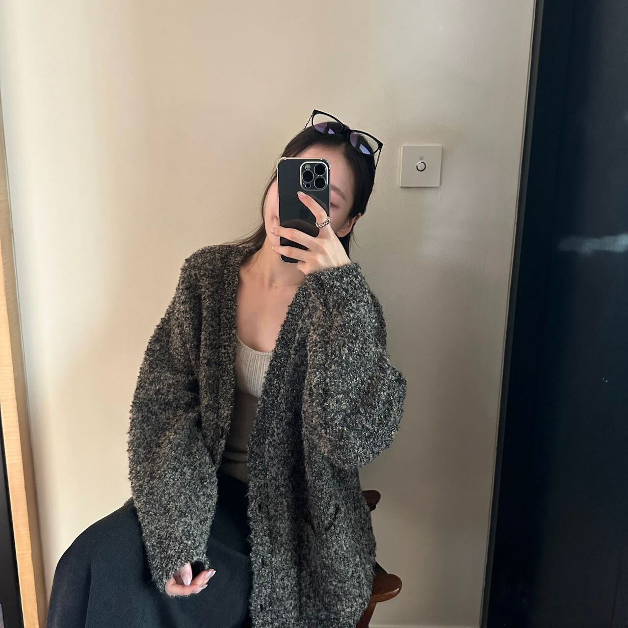 BLUEPOPS-加厚中长款单排扣保暖毛衣