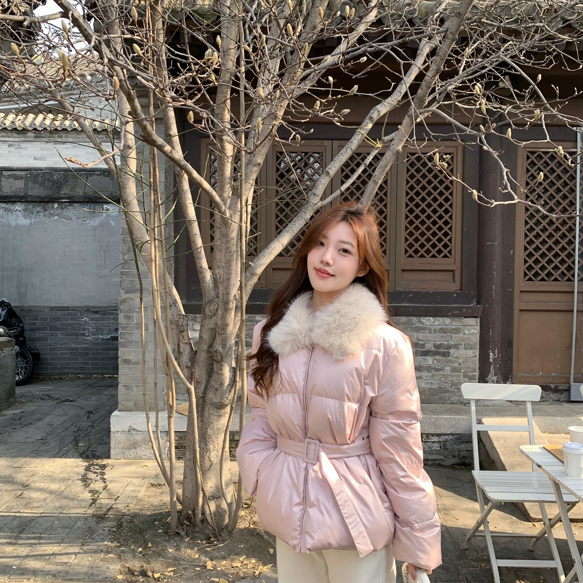 AS OFFICIAL-源码毛毛领收腰保暖羽绒服外套(配腰带)(蓬松保暖～)