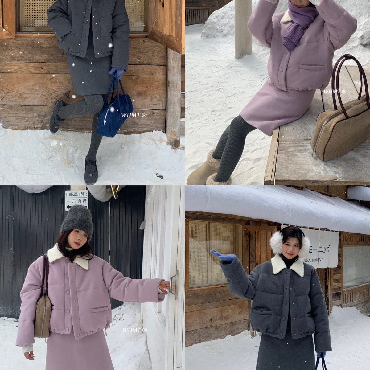 RS.WHMT-设计感撞色翻领羊毛呢羽绒外套+加厚短裙套装