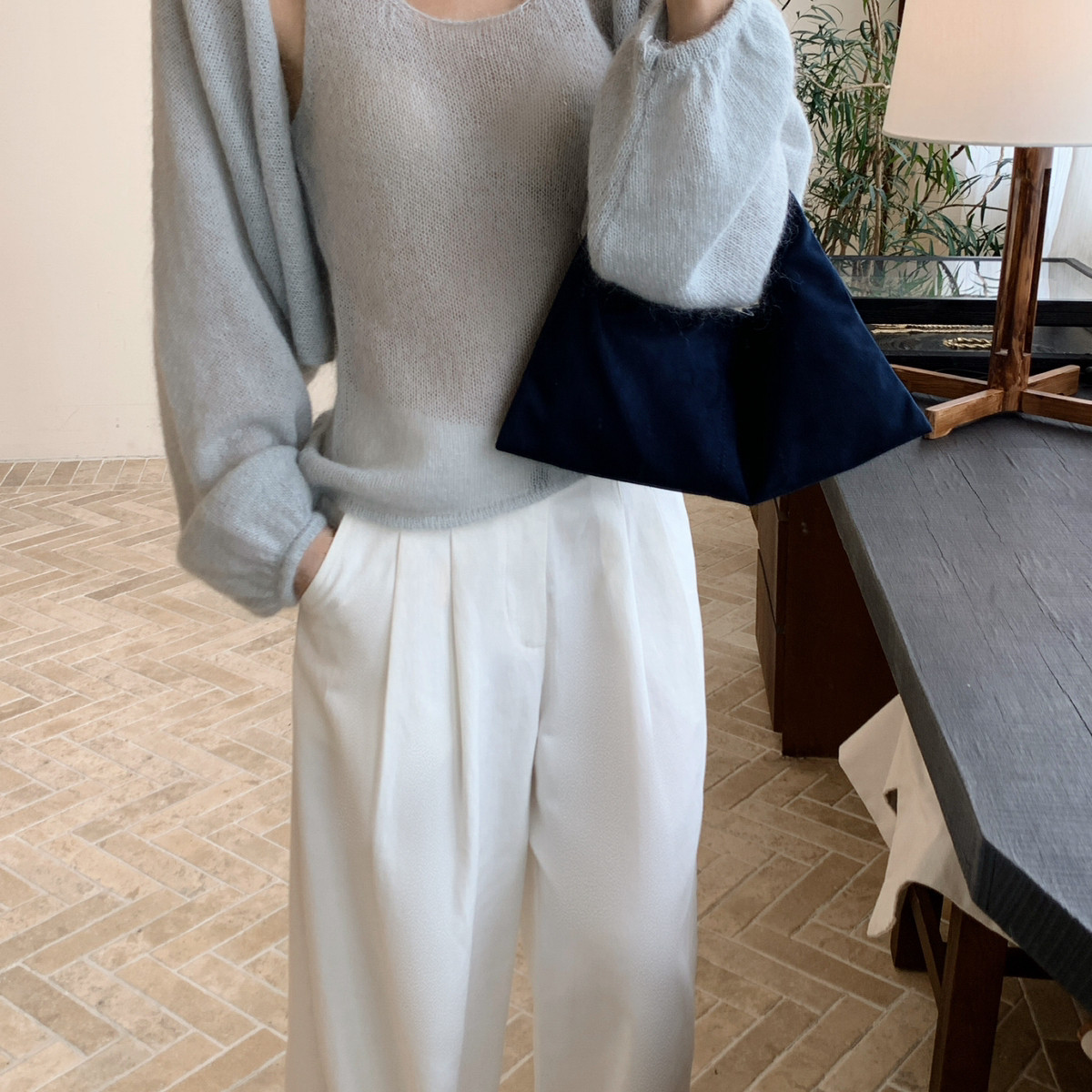 YOOMINI-海毛羊毛简约针织开衫+背心2025初秋上新套装