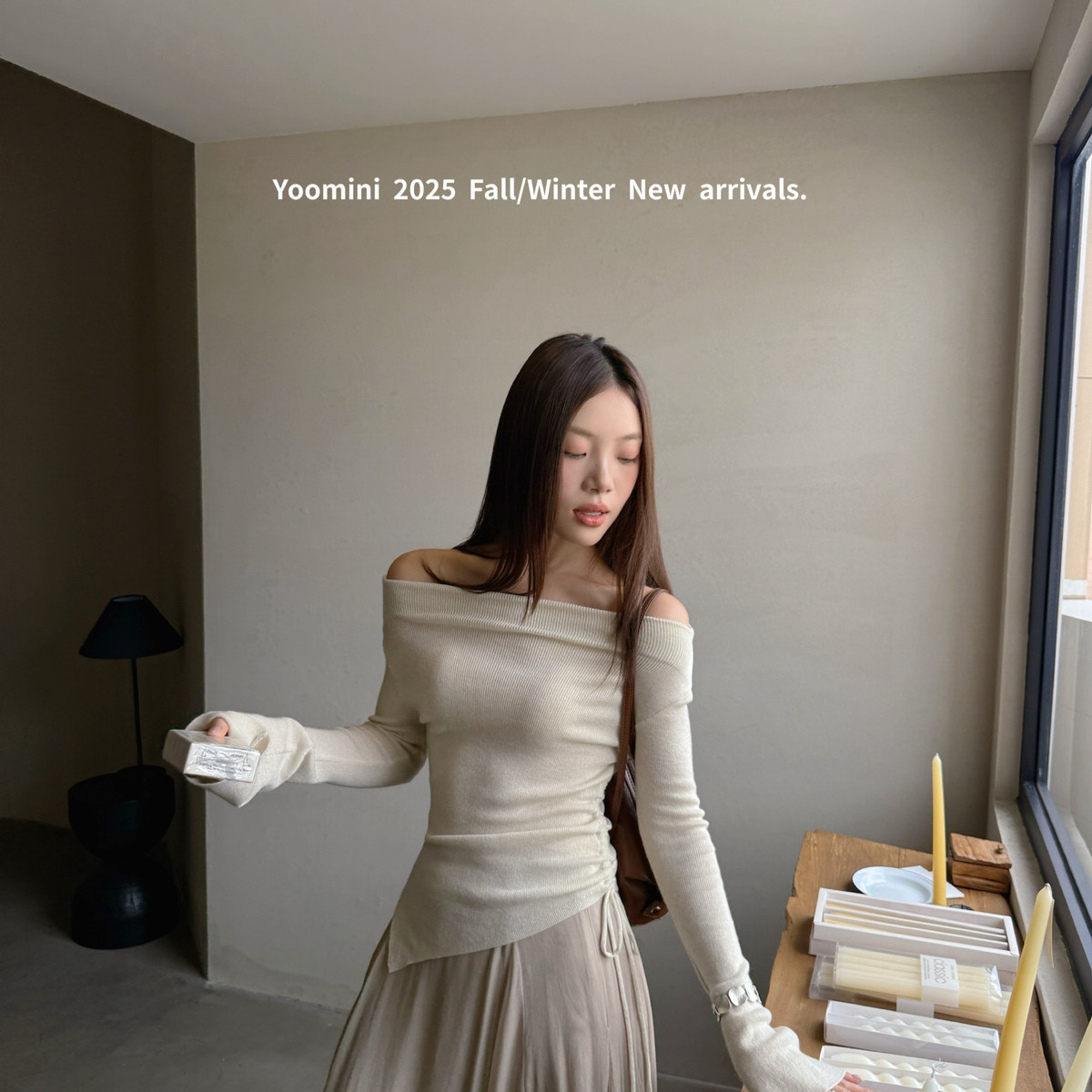 YOOMINI-金银丝修身极简休闲针织衫2025初秋上新针织衫