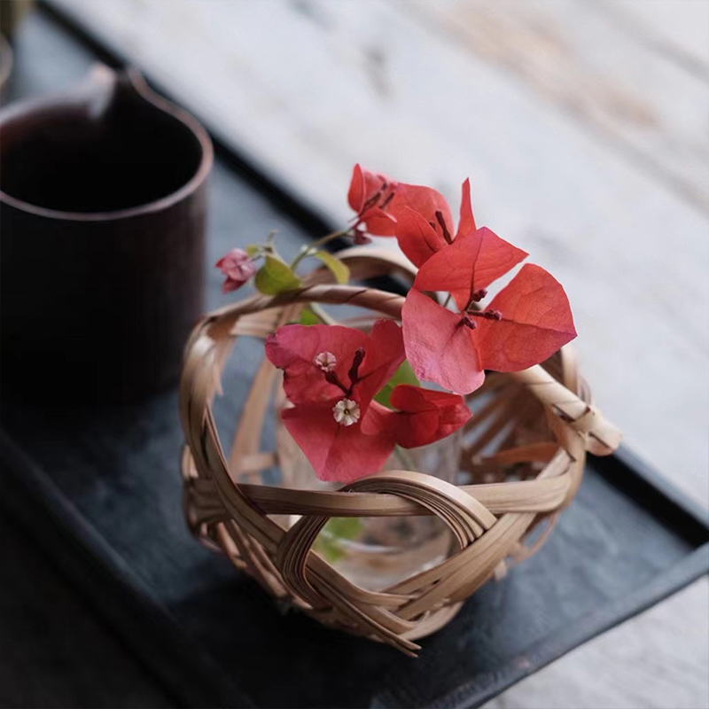 耕造竹编花器手工编织摆件花瓶插花器皿花艺篮装饰室内客厅竹制