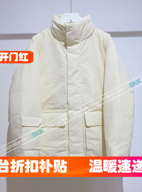 韩国代购TBJ工装羽绒服男女羊羔绒领可拆帽外套大码