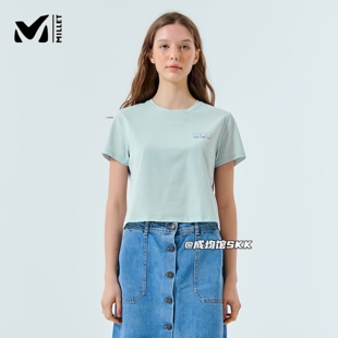 韩国代购直邮millet觅乐女士短款圆领及腰短袖冰感速干T恤大折扣